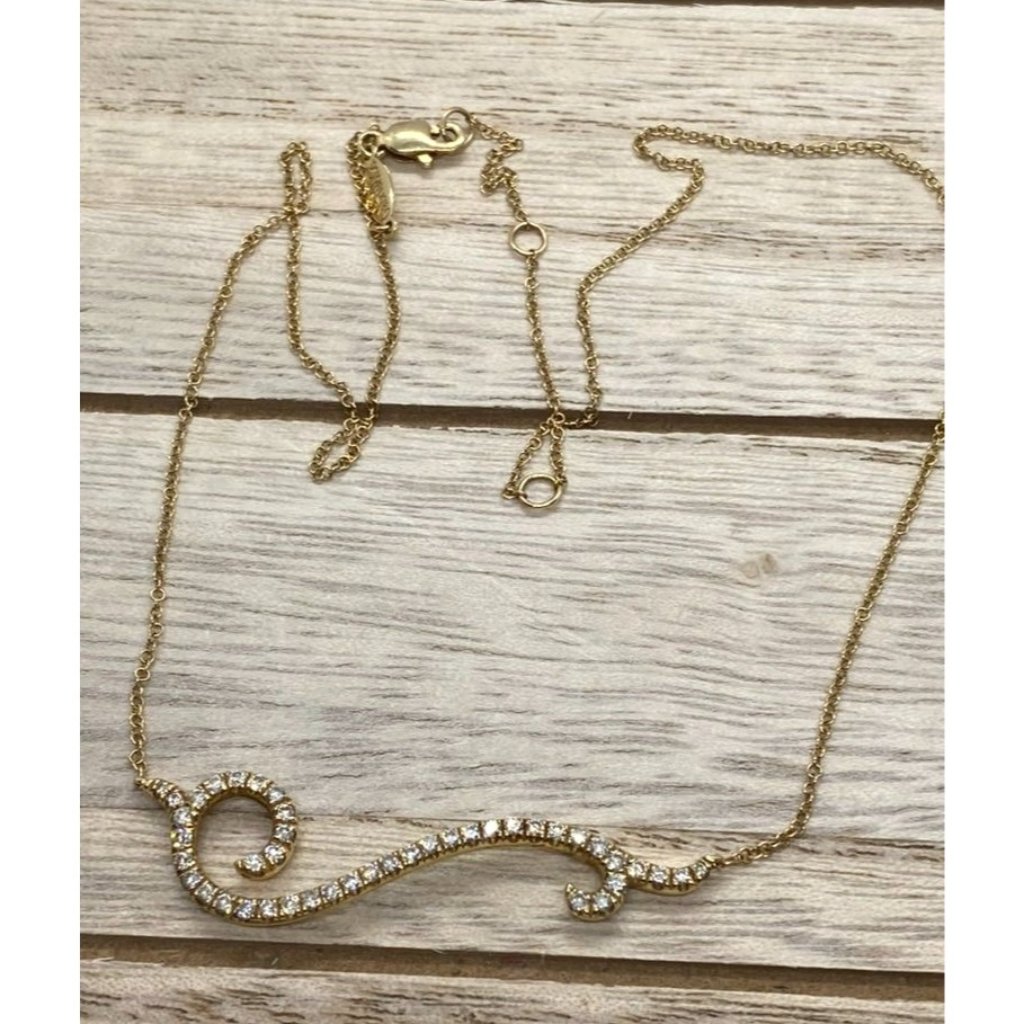 Gabriel Co 14k 585 Gold Pave Diamond Scroll Pendant Necklace 18 1350$